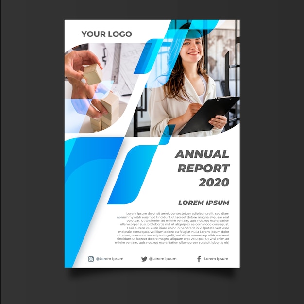 Vector abstract annual report template with businesswoman