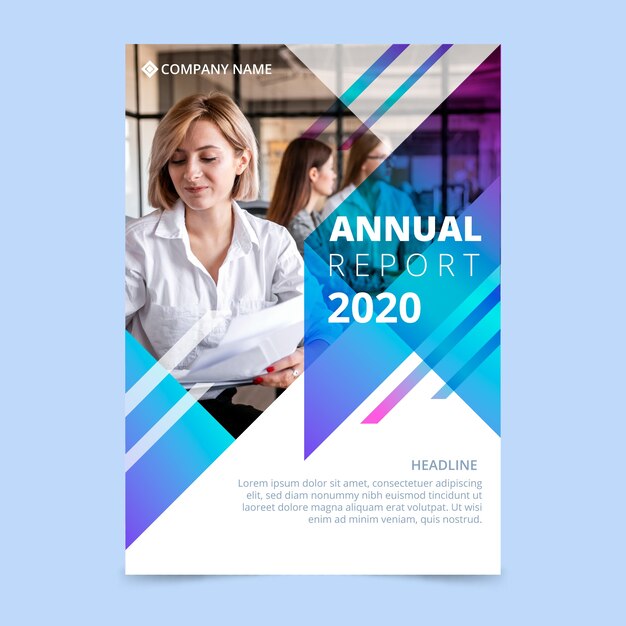 Vector abstract annual report template with photo