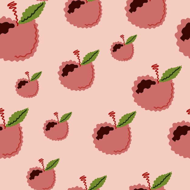 Абстрактные яблочные фрукты бесшовный узор Фруктовый орнамент Дизайн для тканевой текстильной печати поверхности обертывания поздравительной открытки Винтажные векторные иллюстрации