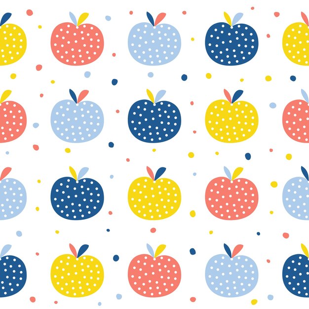 Abstract apple seamless pattern background. Childish handmade craft for design card, cafe menu, wallpaper, summer gift album, scrapbook, holiday wrapping paper, textile fabric, bag print, t shirt etc.