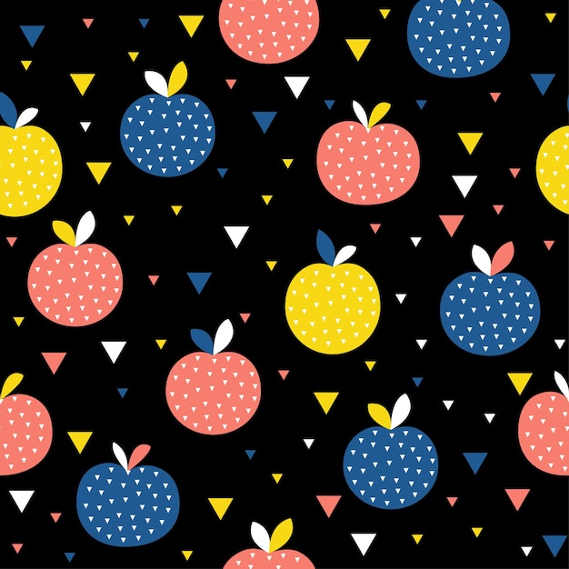 Abstract apple seamless pattern background. Childish handmade craft for design card, cafe menu, wallpaper, summer gift album, scrapbook, holiday wrapping paper, textile fabric, bag print, t shirt etc.