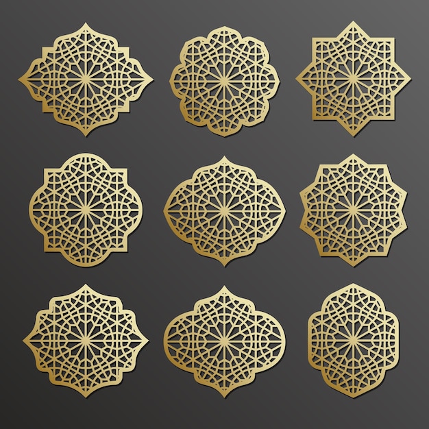 Abstract arabian design elements set traditional geometric pattern laser cut templates