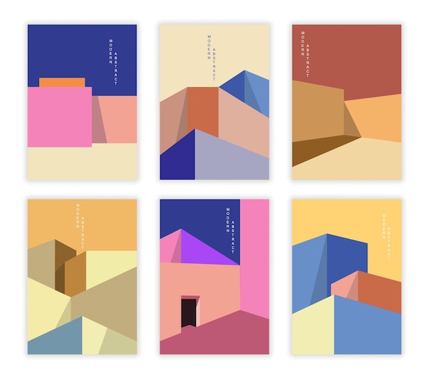 Abstract architectonische posters set van kleurrijke sjablonen met geometrische vormen schaduw en