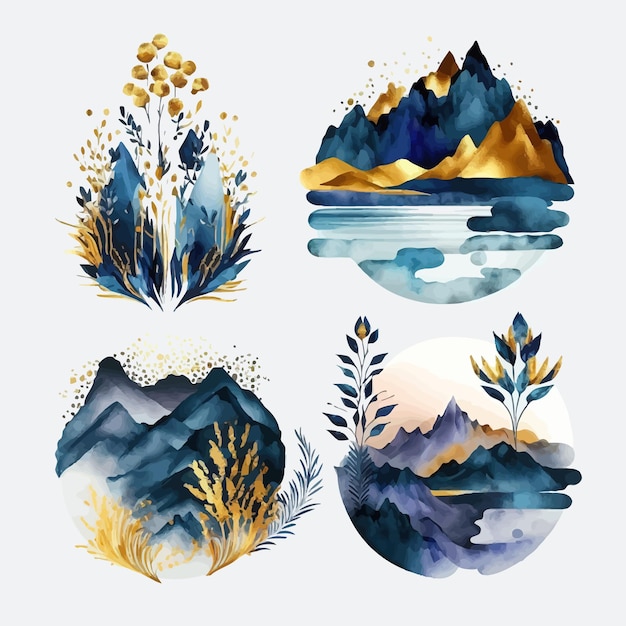 Abstract Arrangements Landscapes mountains Decorative elements template Flat cartoon illustration isolated on white background