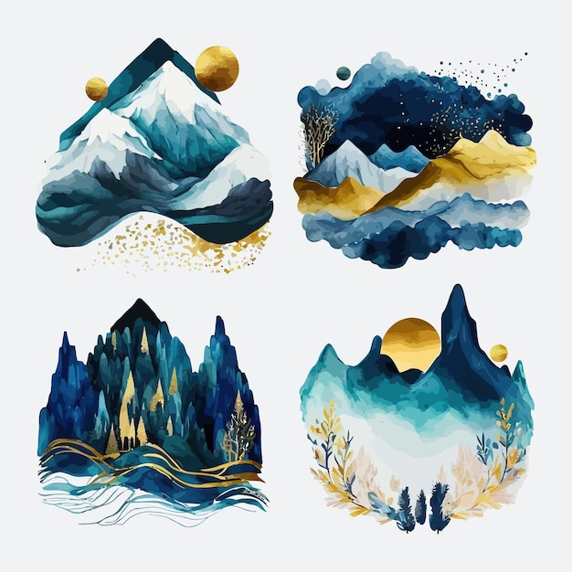 Abstract arrangements landscapes mountains decorative elements template flat cartoon illustration isolated on white background