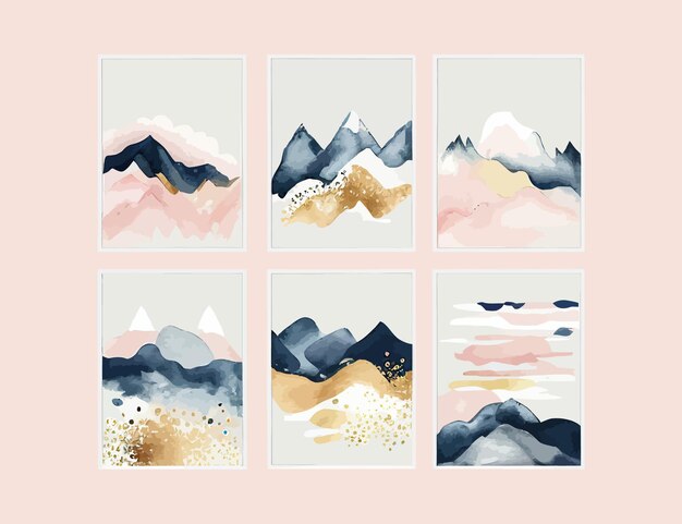 Abstract Arrangements Landscapes mountains Posters watercolor Vector illustration desing