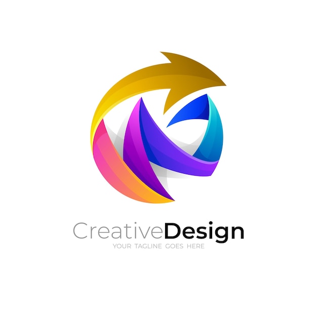 Logo astratto della freccia con il design del cerchio colorato