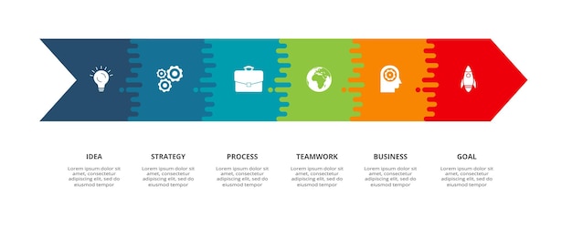 Vettore frecce astratte del diagramma grafico con 6 passaggi opzioni parti o processi modello di business vettoriale per la presentazione