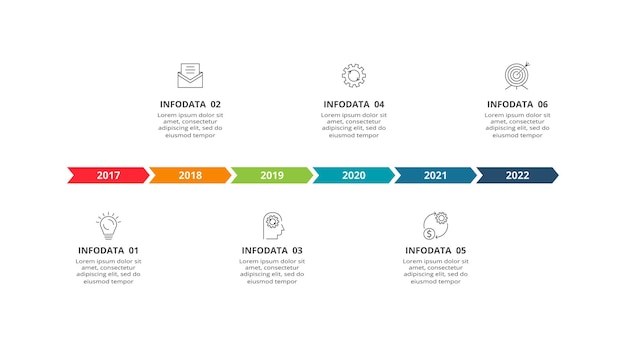 Frecce astratte del diagramma grafico con 6 passaggi opzioni parti o processi modello di business vettoriale per la presentazione