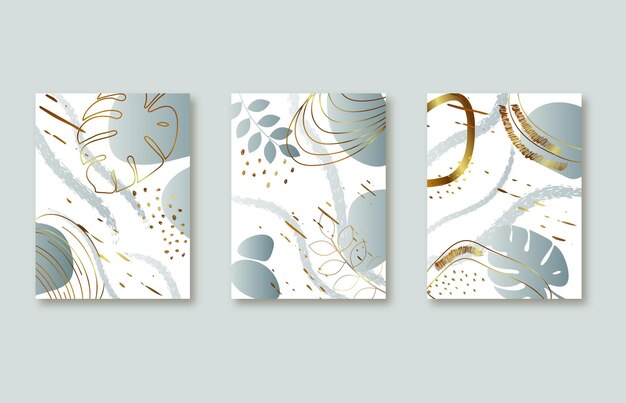 Vector abstract art backgrounds set with botanical palm leaves and abstract geometric shapes