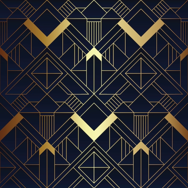 Abstract art deco blue and golden pattern