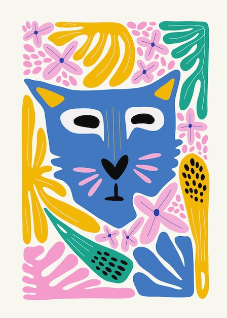 abstract art illustration modern trendy matisse minimal style pink blue yellow colors hand drawn