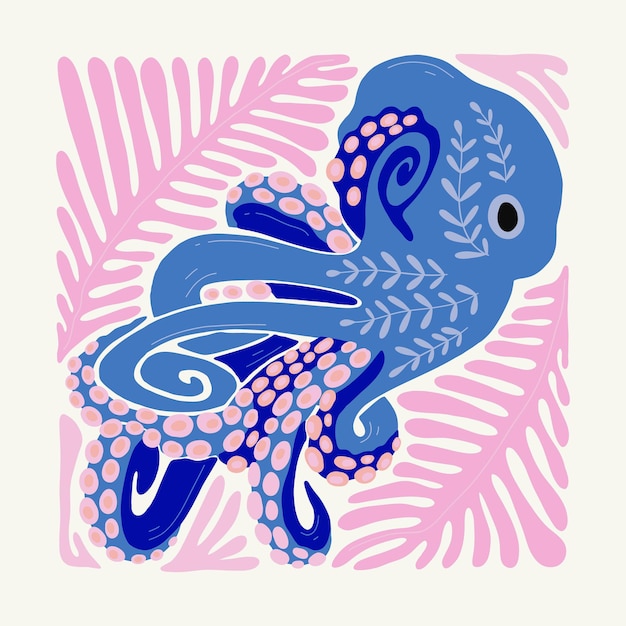 抽象アート イラスト モダンなトレンディなマティス ミニマル スタイル ピンク ブルー イエロー色手描き