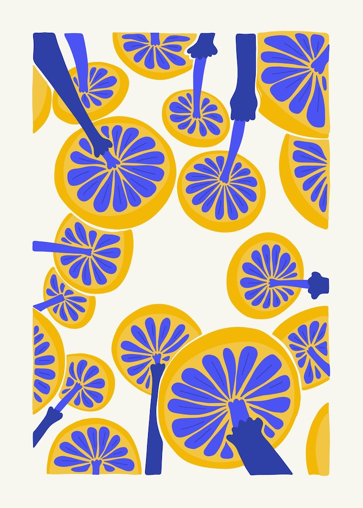 Vector abstract art illustration modern trendy matisse minimal style pink blue yellow colors hand drawn