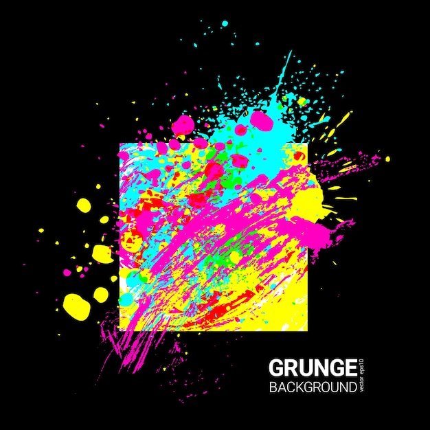 Vector abstract art paint ink splash colorful blobs drops and brush strokes on black background vector grunge illustration design template for creative