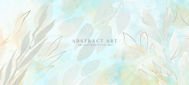 Vector abstract art watercolor floral and leaves vector background, elegant gold botanical illustration