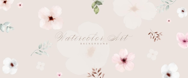 Pittura di fiori ad acquerello di arte astratta per sfondo beige collezione di banner di vettore di acquerello botanico adatto per la decorazione di nozze, copertina del biglietto di auguri, intestazione o decorazione della parete