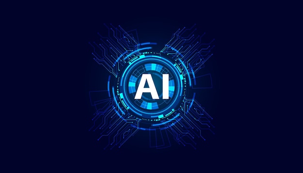 Abstract artificial intelligence on atomic and technology background with circle technology systems