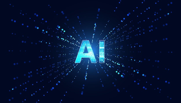 Abstract Artificial Intelligence on Atomic and Technology Background with Computer Systems dot blue