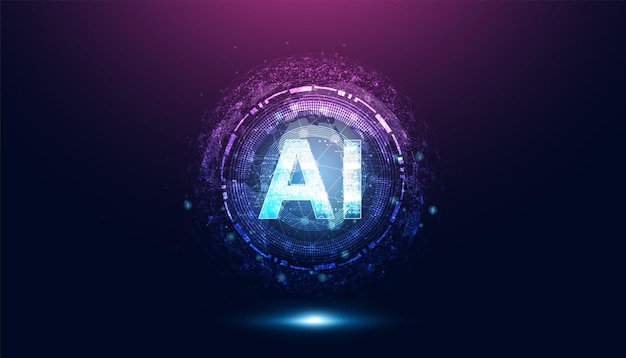 Abstract artificial intelligence on atomic and technology background with computer