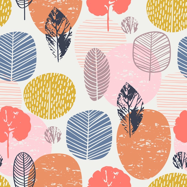 Abstract autumn seamless pattern with leaves.