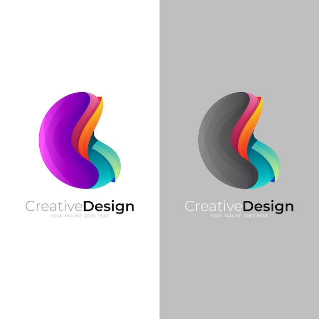 Abstract b-logo en 3d kleurrijke, moderne logo's