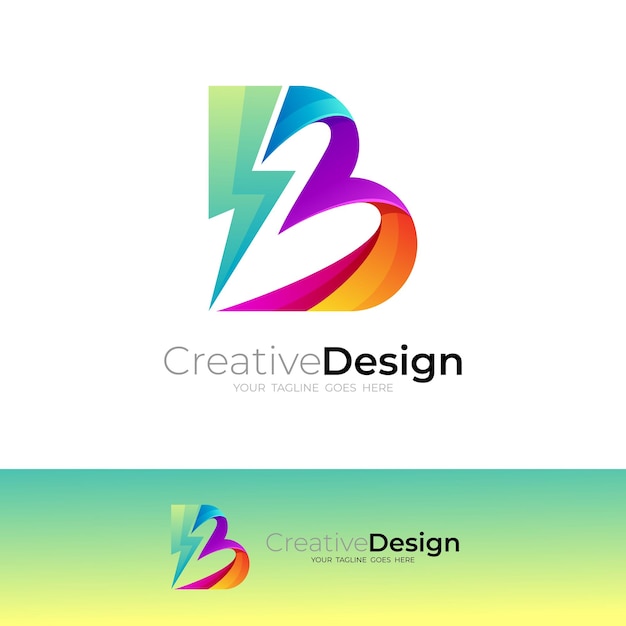 Abstract B logo and voltage design combination 3d style