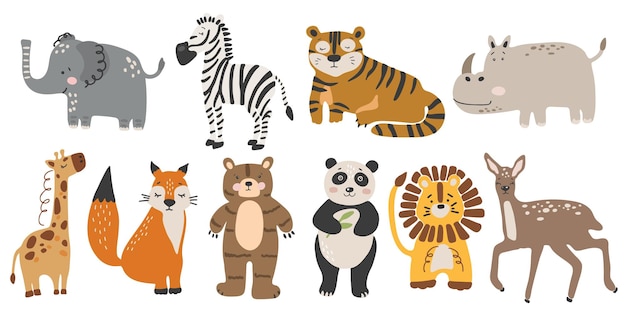 Abstract baby animals set, boho baby animals collection, funny animals vector, jungle set