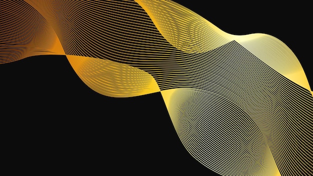 暗い背景に豪華な金色の波と抽象的な背景現代技術背景波デザイン ベクトル図