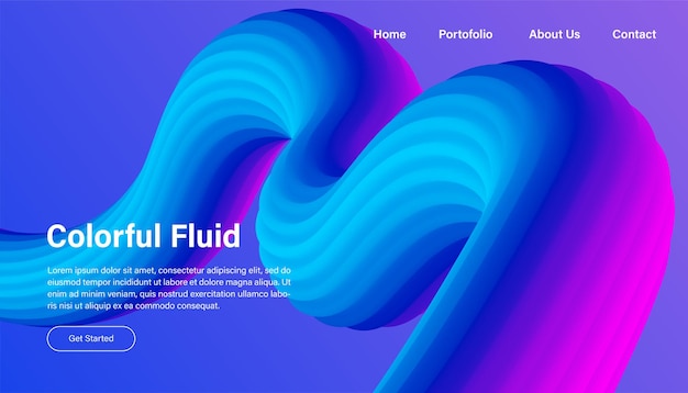 抽象的な背景3d流体形状イラストウェブサイトのランディングページテンプレートデザイン