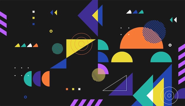 Abstract background in black color with colorful various shapes vector