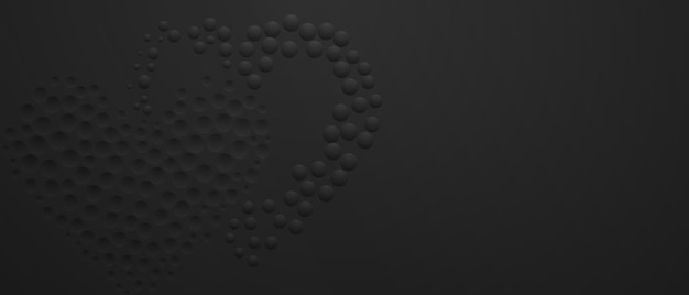 Vector abstract background in black colors with many convex and concave small circles arranged in a heart shape