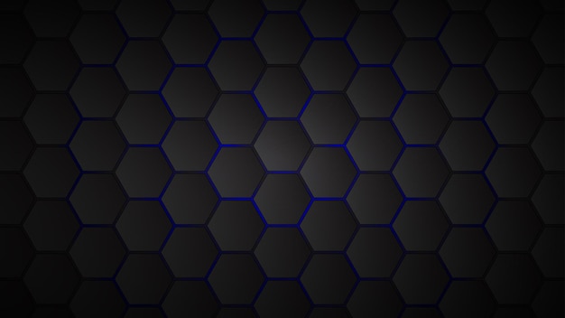 Abstract background of black hexagon tiles with blue gaps between them