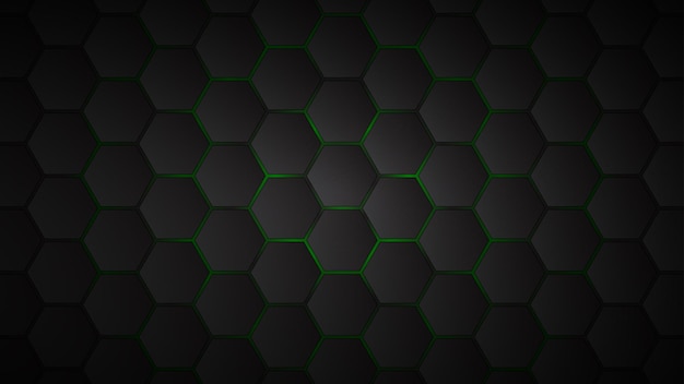 Abstract background of black hexagon tiles with green gaps between them