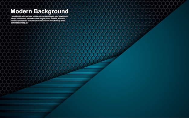 Abstract background blue color dimension on dark hexagon