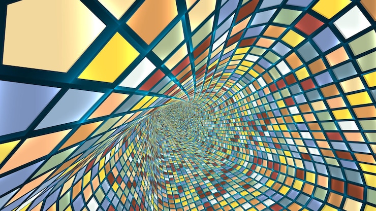 Vector abstract background of bright glowing particles and paths. vector illustration