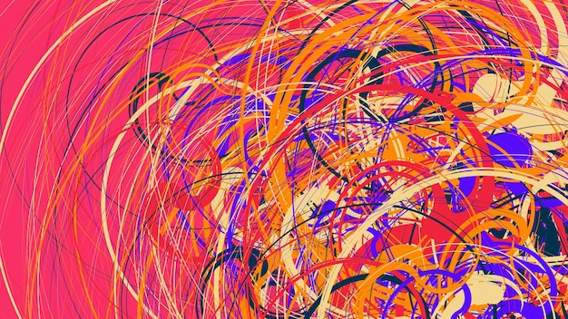 Abstract background colorful circles thin lines like a paint painting