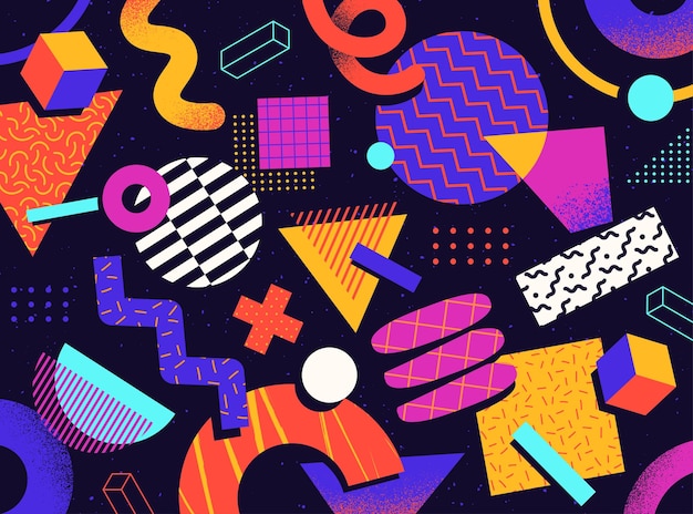 Абстрактный цветной плакат с различными геометрическими формами в стиле яркий баннер с