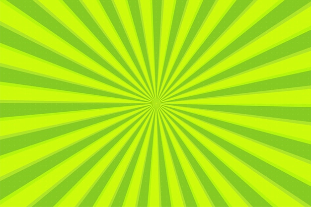 Abstract background comic cartoon green zoom lines with sunburst effect.