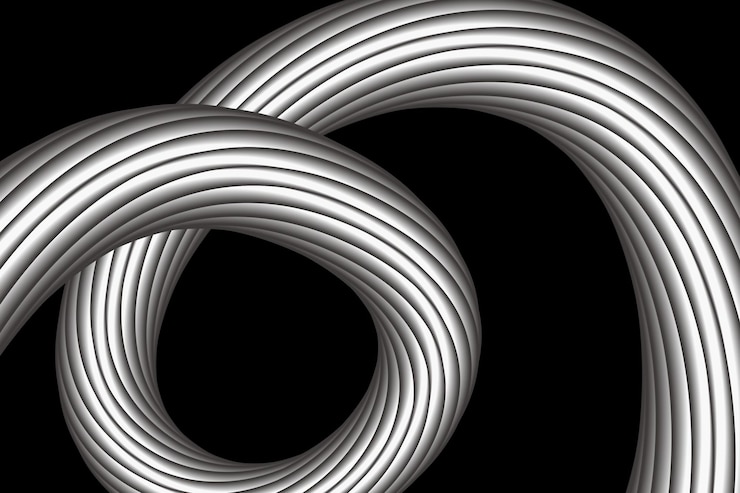 Vector abstract background composed of dynamic black and white spiral curves