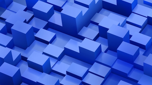 Abstract background of cubes and parallelepipeds in blue colors with shadows