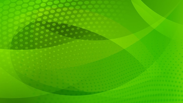 Vector abstract background of curved lines curves and halftone dots in green colors