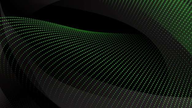 Sfondo astratto di superfici curve e punti di semitono nei colori verde scuro