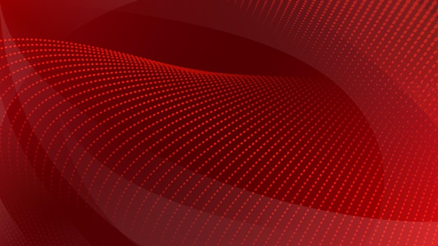 Vector abstract background of curved surfaces and halftone dots in red colors