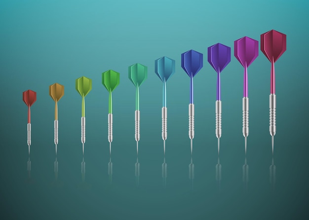 Vector abstract background, darts of different colors. on a green background with reflection. eps 10