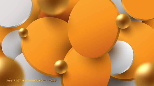 Abstract background decoration with orange round board 3d gold ball