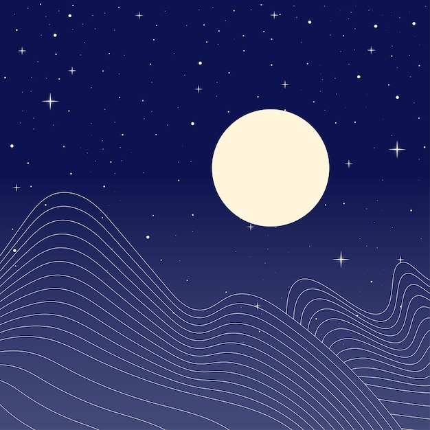 산, 달, 별을 주제로 한 추상적인 배경 디자인