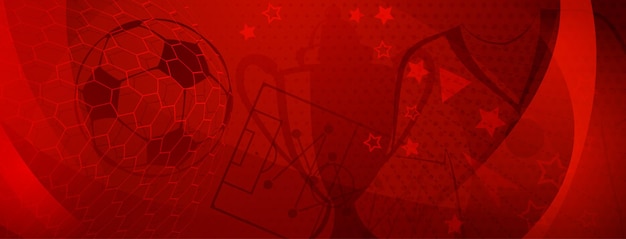 Vector abstract background on a football theme with big ball and other soccer symbols in red colors