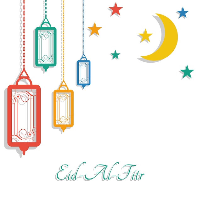 Абстрактный фон для празднования исламского праздника eidalfitr декоративный полумесяц со звездами и лампами его можно использовать в качестве поздравительных открыток, плакатов, баннеров, векторной иллюстрации