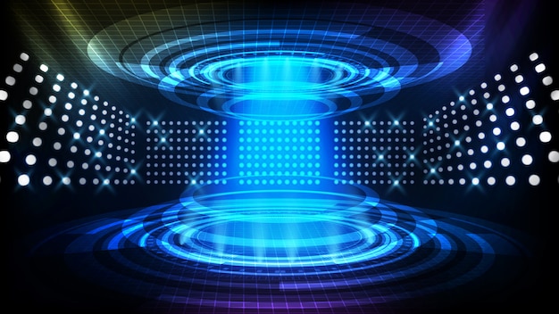 Abstract background of futuristic teleportation tube, hud interface display